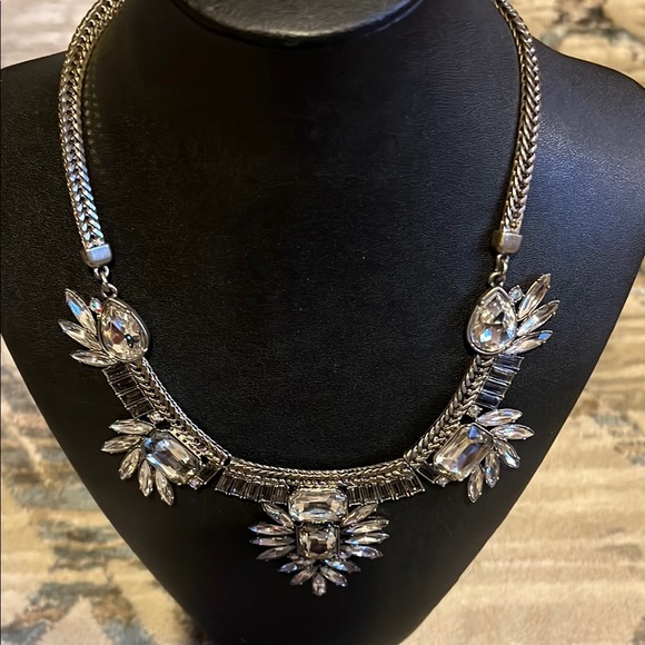 LOFT Silver Crystal Cluster Rhinestone Sparkly Necklace - Picture 4 of 9